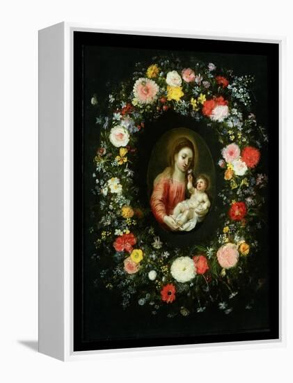 Madonna and Child Surrounded by a Garland of Flowers-Jan Brueghel the Younger-Framed Premier Image Canvas