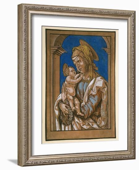 Madonna and Child under an Arch, 1508 (Woodcut, Overworked with Watercolour and Bodycolour)-Hans Burgkmair-Framed Giclee Print