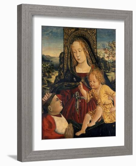 Madonna and Child with a Cardinal as a Benefactor, C.1500-Bernardino di Betto Pinturicchio-Framed Giclee Print