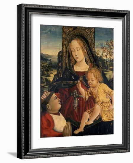 Madonna and Child with a Cardinal as a Benefactor, C.1500-Bernardino di Betto Pinturicchio-Framed Giclee Print