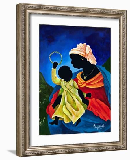 Madonna and child with crown of flowers-Patricia Brintle-Framed Giclee Print