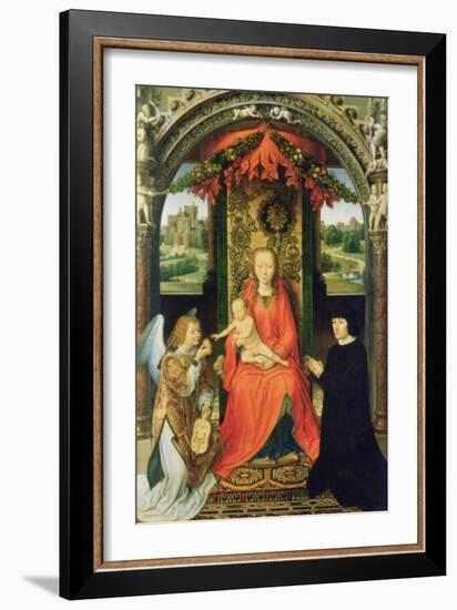 Madonna and Child with Donors and an Angel, Central Panel of a Triptych, 1485-90 (Panel)-Hans Memling-Framed Giclee Print