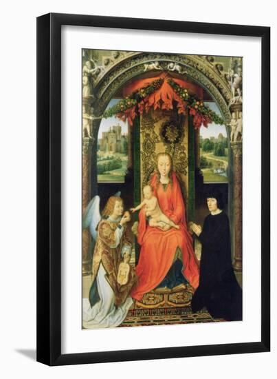 Madonna and Child with Donors and an Angel, Central Panel of a Triptych, 1485-90 (Panel)-Hans Memling-Framed Giclee Print