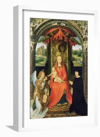 Madonna and Child with Donors and an Angel, Central Panel of a Triptych, 1485-90 (Panel)-Hans Memling-Framed Giclee Print