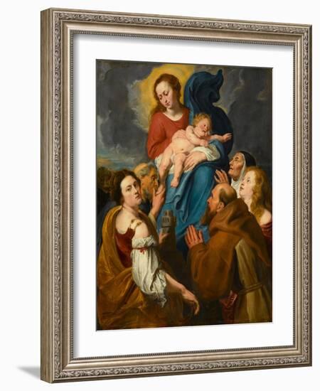 Madonna and Child with Five Saints, circa 1627-1630 (Oil on Cradled Oak Panel)-Anthony Van Dyck-Framed Giclee Print