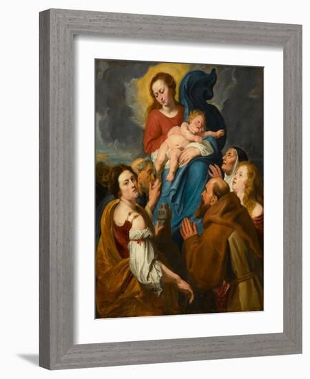 Madonna and Child with Five Saints, circa 1627-1630 (Oil on Cradled Oak Panel)-Anthony Van Dyck-Framed Giclee Print