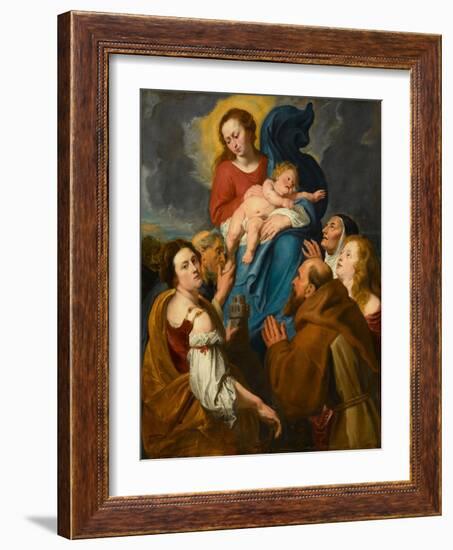 Madonna and Child with Five Saints, circa 1627-1630 (Oil on Cradled Oak Panel)-Anthony Van Dyck-Framed Giclee Print