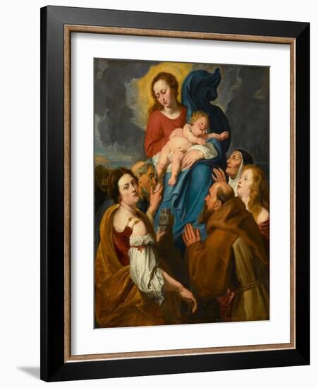 Madonna and Child with Five Saints, circa 1627-1630 (Oil on Cradled Oak Panel)-Anthony Van Dyck-Framed Giclee Print