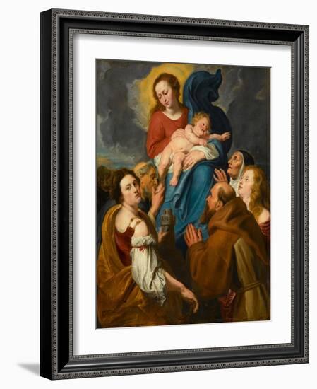 Madonna and Child with Five Saints, circa 1627-1630 (Oil on Cradled Oak Panel)-Anthony Van Dyck-Framed Giclee Print