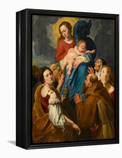 Madonna and Child with Five Saints, circa 1627-1630 (Oil on Cradled Oak Panel)-Anthony Van Dyck-Framed Premier Image Canvas