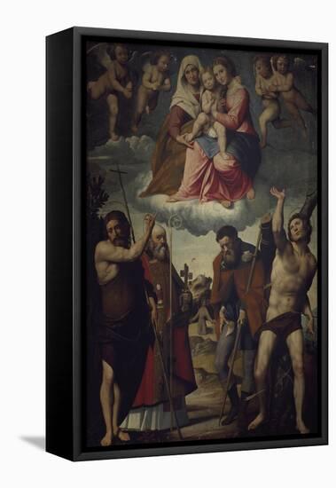 Madonna and Child with Saint Anne and Saints, 1528-Giovanni Francesco Nagli-Framed Premier Image Canvas