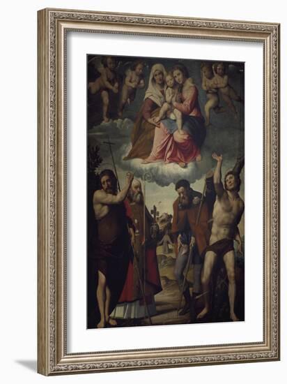 Madonna and Child with Saint Anne and Saints, 1528-Giovanni Francesco Nagli-Framed Giclee Print