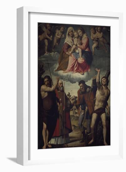 Madonna and Child with Saint Anne and Saints, 1528-Giovanni Francesco Nagli-Framed Giclee Print