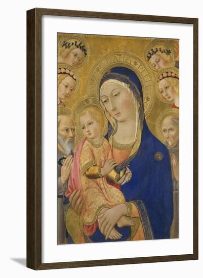 Madonna and Child with Saint Jerome, Saint Bernardino, and Angels, C.1460-70-Ansano di Pietro di Mencio Pietro-Framed Giclee Print