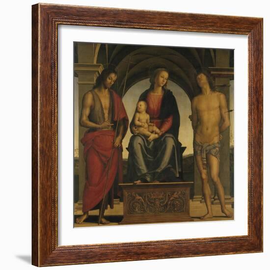 Madonna and Child with Saint John the Baptist and Saint Sebastian-Perugino-Framed Giclee Print