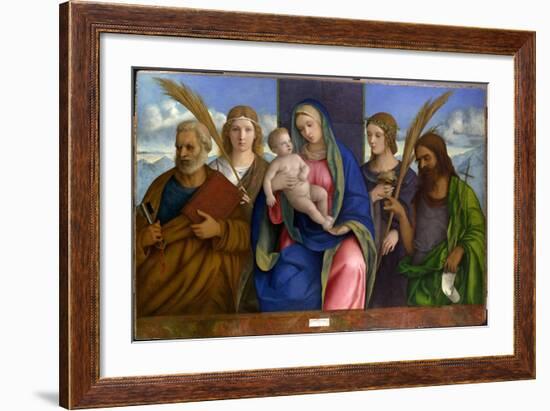 Madonna and Child with Saints. c.1500-Giovanni Bellini-Framed Giclee Print