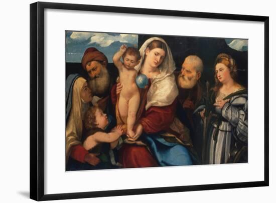 Madonna and Child with Saints, c.1520-50-Bonifacio Veronese-Framed Giclee Print