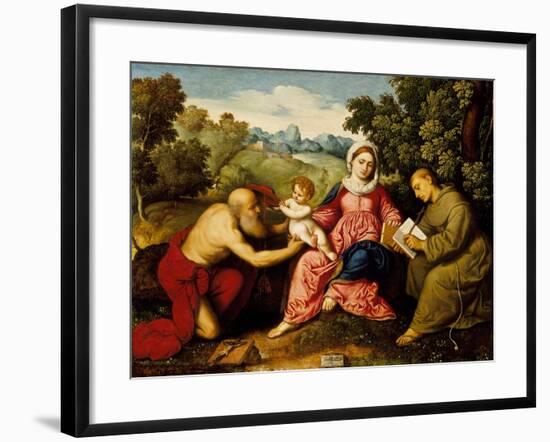 Madonna and child with Saints Jerome and Francis, c.1525-Paris Bordone-Framed Giclee Print