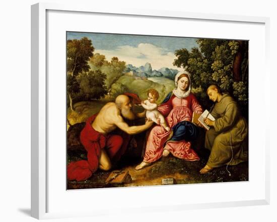 Madonna and child with Saints Jerome and Francis, c.1525-Paris Bordone-Framed Giclee Print