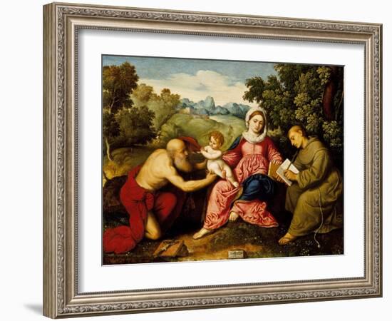 Madonna and child with Saints Jerome and Francis, c.1525-Paris Bordone-Framed Giclee Print