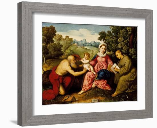 Madonna and child with Saints Jerome and Francis, c.1525-Paris Bordone-Framed Giclee Print