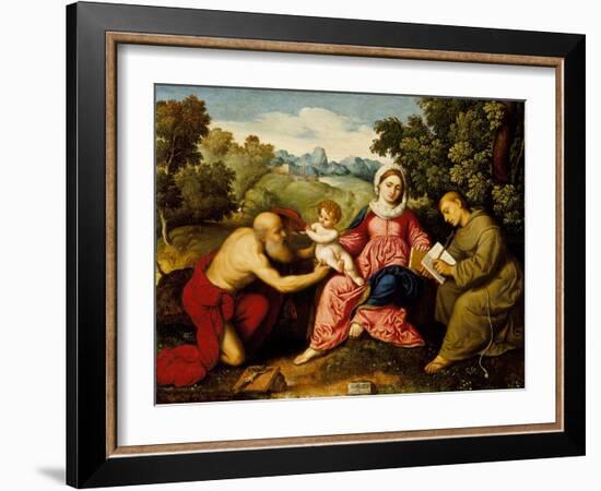 Madonna and child with Saints Jerome and Francis, c.1525-Paris Bordone-Framed Giclee Print