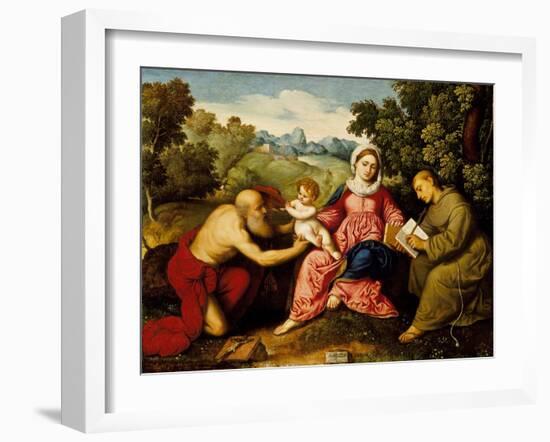 Madonna and child with Saints Jerome and Francis, c.1525-Paris Bordone-Framed Giclee Print