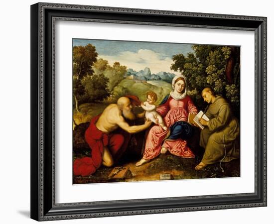 Madonna and child with Saints Jerome and Francis, c.1525-Paris Bordone-Framed Giclee Print