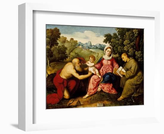 Madonna and child with Saints Jerome and Francis, c.1525-Paris Bordone-Framed Giclee Print