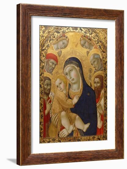 Madonna and Child with Saints Jerome, John the Baptist, Bernardino and Bartholomew, Ca 1450-1475-Sano di Pietro-Framed Giclee Print