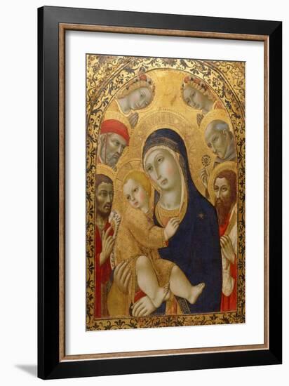 Madonna and Child with Saints Jerome, John the Baptist, Bernardino and Bartholomew, Ca 1450-1475-Sano di Pietro-Framed Giclee Print