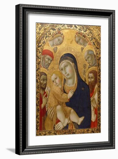 Madonna and Child with Saints Jerome, John the Baptist, Bernardino and Bartholomew, Ca 1450-1475-Sano di Pietro-Framed Giclee Print