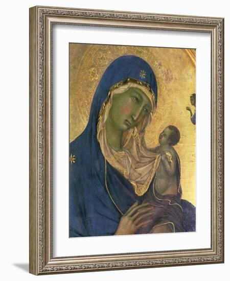 Madonna and Child with Ss. Dominic and Aurea, Detail of the Madonna and Child, circa 1315-Duccio di Buoninsegna-Framed Giclee Print