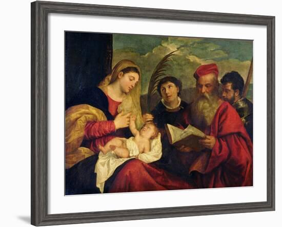 Madonna and Child with Ss. Stephen, Jerome and Maurice-Titian (Tiziano Vecelli)-Framed Giclee Print