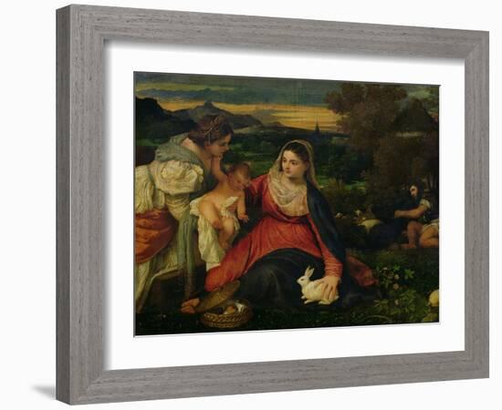 Madonna and Child with St. Catherine (The Virgin of the Rabbit) circa 1530-Titian (Tiziano Vecelli)-Framed Giclee Print