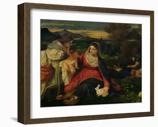 Madonna and Child with St. Catherine (The Virgin of the Rabbit) circa 1530-Titian (Tiziano Vecelli)-Framed Giclee Print