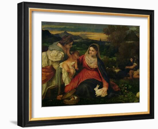 Madonna and Child with St. Catherine (The Virgin of the Rabbit) circa 1530-Titian (Tiziano Vecelli)-Framed Giclee Print