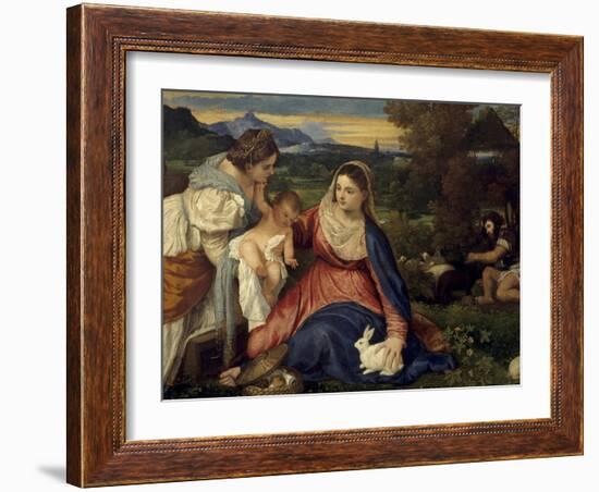 Madonna and Child with St. Catherine, (The Virgin with the Rabbit)-Titian (Tiziano Vecelli)-Framed Art Print