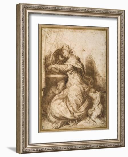 Madonna and Child with St John, All Asleep-Agostino Carracci-Framed Giclee Print