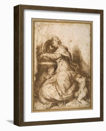 Madonna and Child with St John, All Asleep-Agostino Carracci-Framed Giclee Print