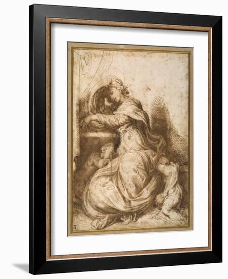 Madonna and Child with St John, All Asleep-Agostino Carracci-Framed Giclee Print