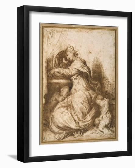 Madonna and Child with St John, All Asleep-Agostino Carracci-Framed Giclee Print