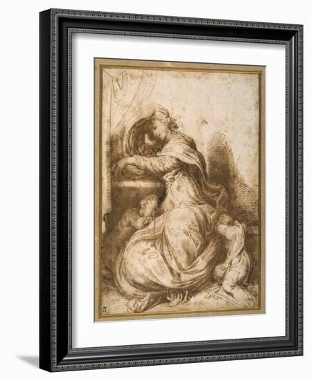 Madonna and Child with St John, All Asleep-Agostino Carracci-Framed Giclee Print