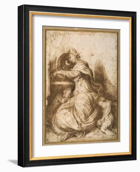 Madonna and Child with St John, All Asleep-Agostino Carracci-Framed Giclee Print