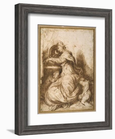 Madonna and Child with St John, All Asleep-Agostino Carracci-Framed Giclee Print