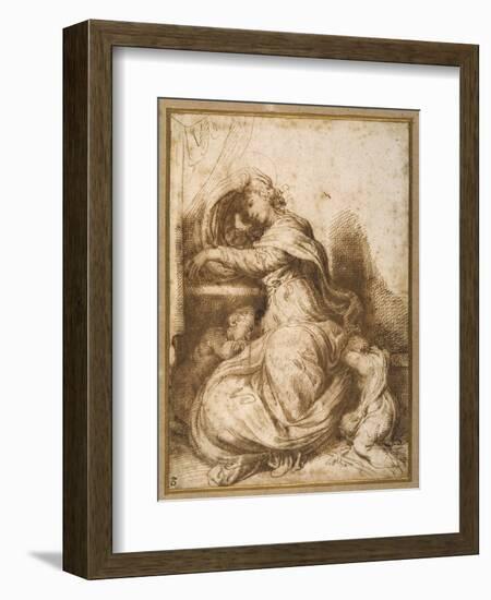 Madonna and Child with St John, All Asleep-Agostino Carracci-Framed Giclee Print