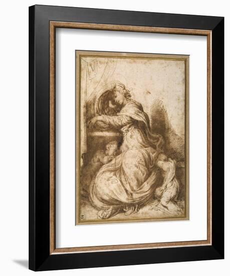 Madonna and Child with St John, All Asleep-Agostino Carracci-Framed Giclee Print