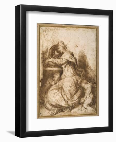 Madonna and Child with St John, All Asleep-Agostino Carracci-Framed Giclee Print