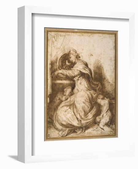 Madonna and Child with St John, All Asleep-Agostino Carracci-Framed Giclee Print