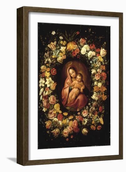 Madonna and Child within a Garland of Flowers-Jan Breugel the Elder-Framed Giclee Print